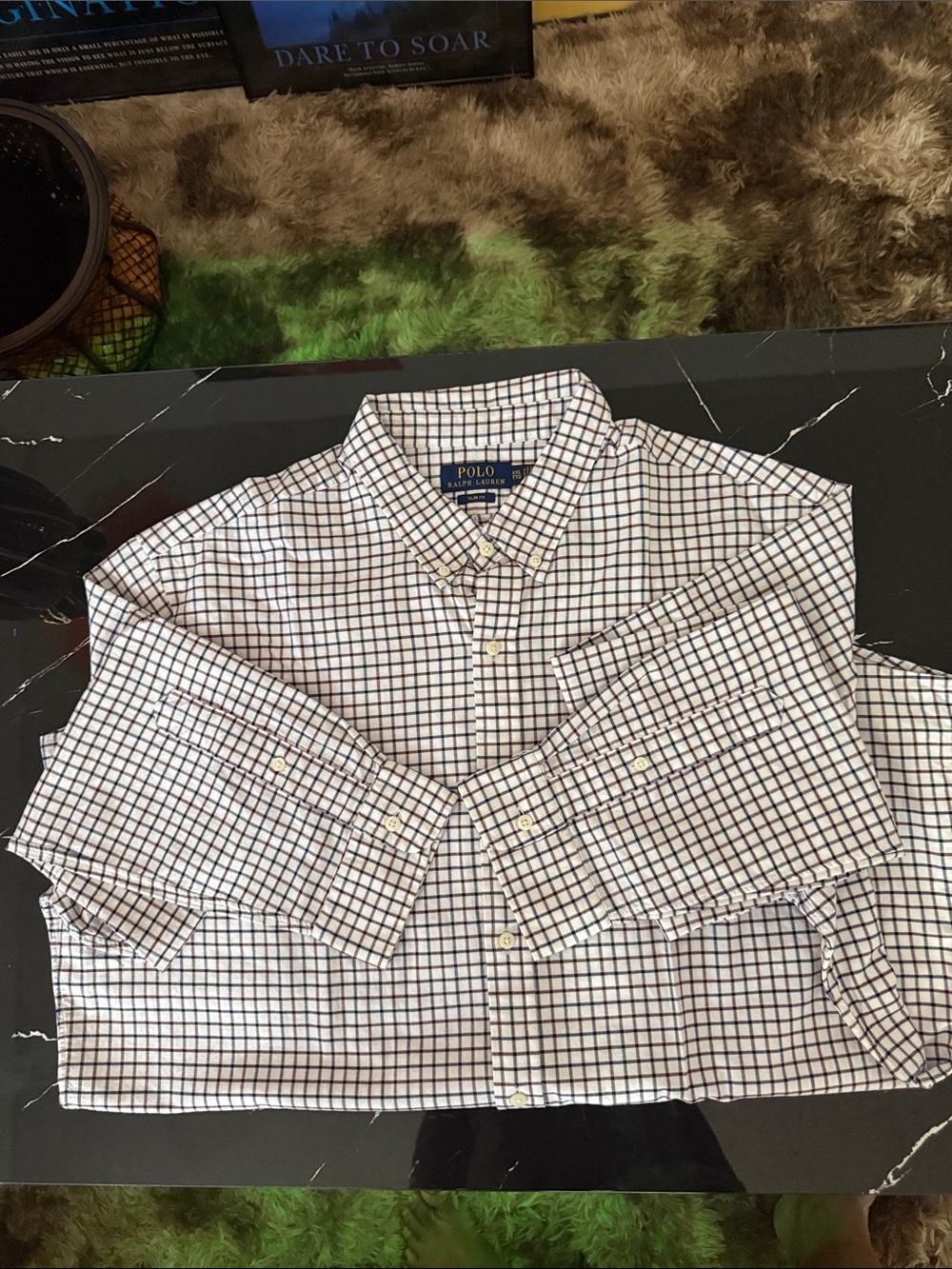 Polo by Ralph Lauren White and Navy Windowpane Button-Down Shirt